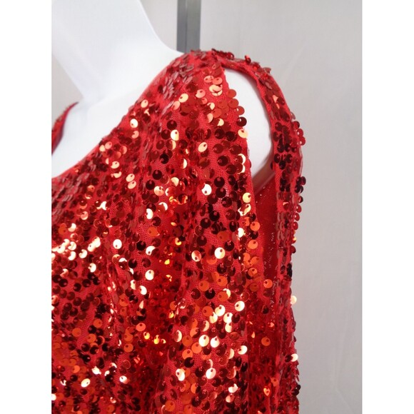 Boston Proper Red Sequin Cold Shoulder Top Size Medium Party Holiday Cocktail - Picture 5 of 15